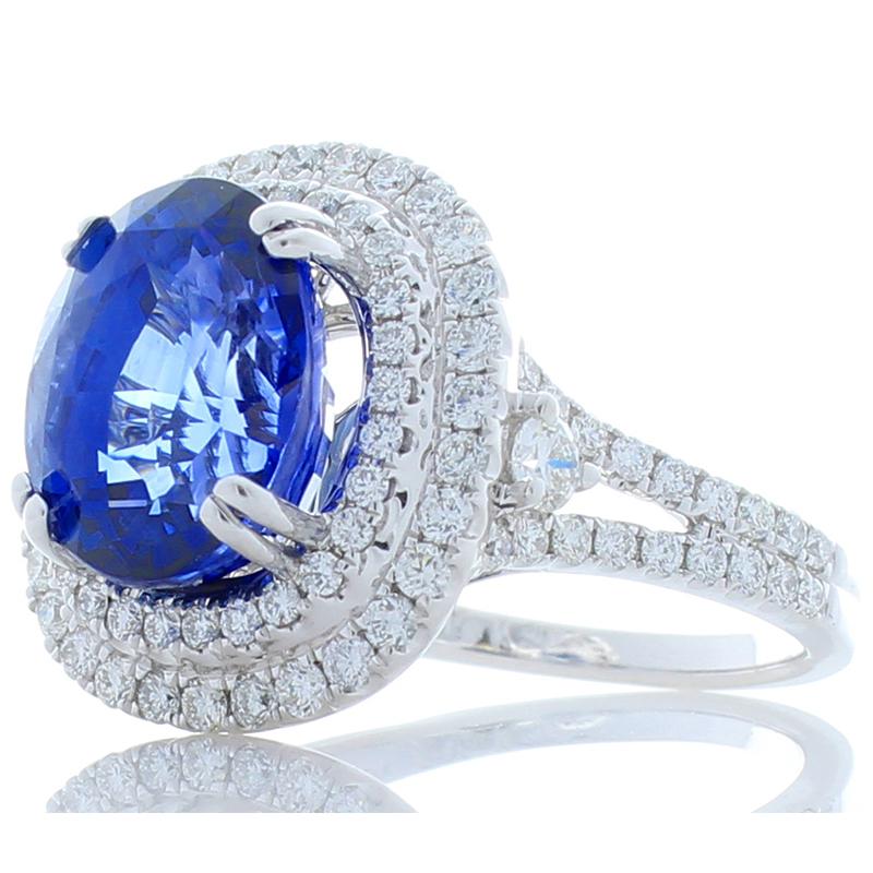 EGL Gem Lab Certified Oval Blue Sapphire and Diamond Cocktail Ring in White Gold 2
