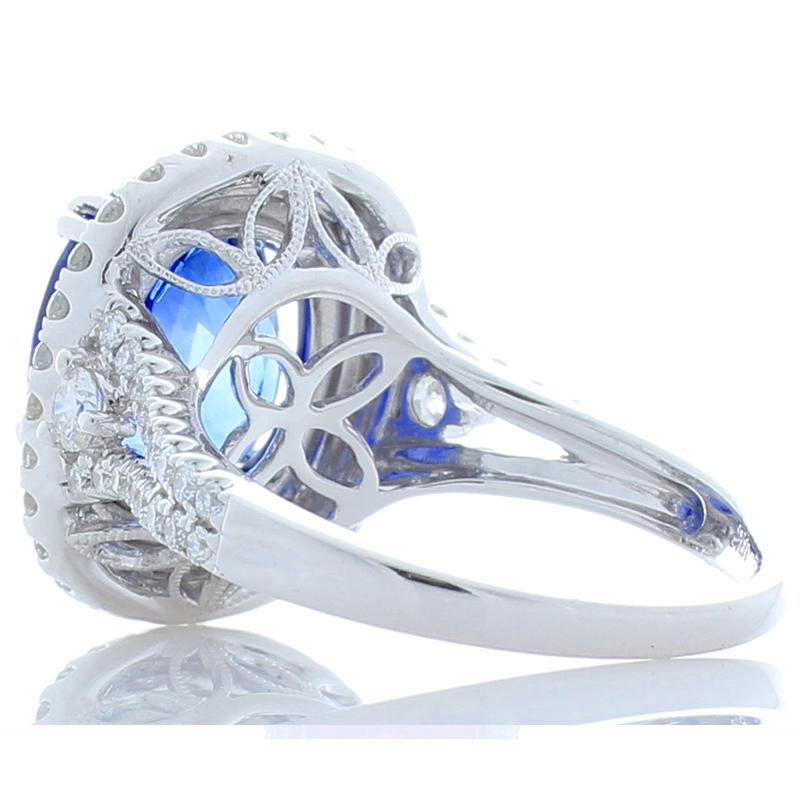 Contemporary EGL Gem Lab Certified Oval Blue Sapphire and Diamond Cocktail Ring in White Gold