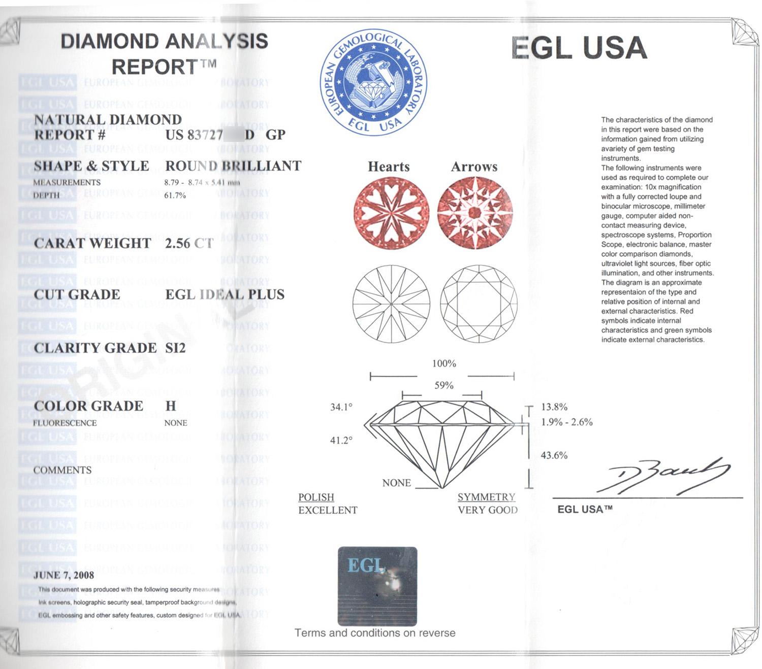 EGL Hearts & Arrows Platinum Diamond Solitaire Eternity Engagement Ring 4.48ctw For Sale 4