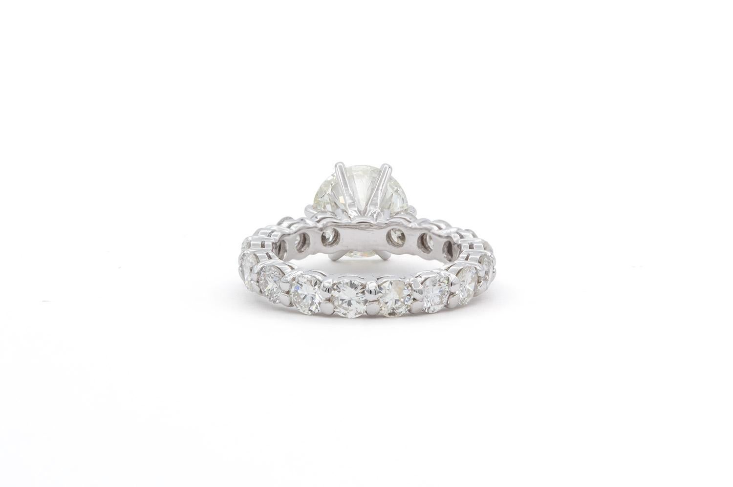 Round Cut EGL Hearts & Arrows Platinum Diamond Solitaire Eternity Engagement Ring 4.48ctw For Sale