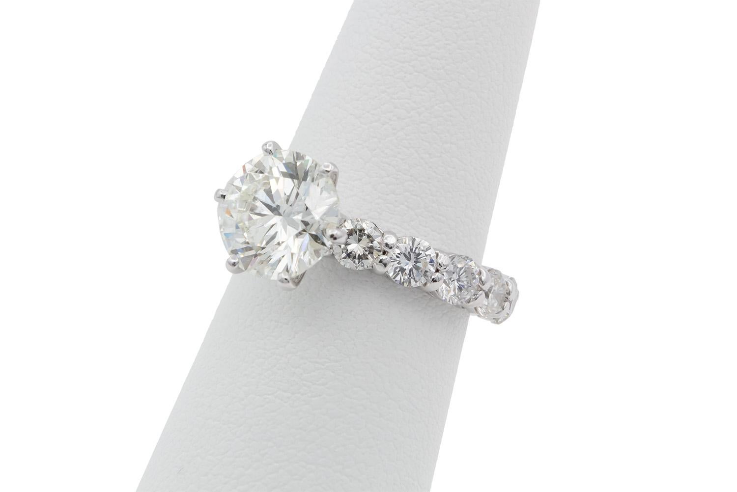 EGL Hearts & Arrows Platinum Diamond Solitaire Eternity Engagement Ring 4.48ctw For Sale 1