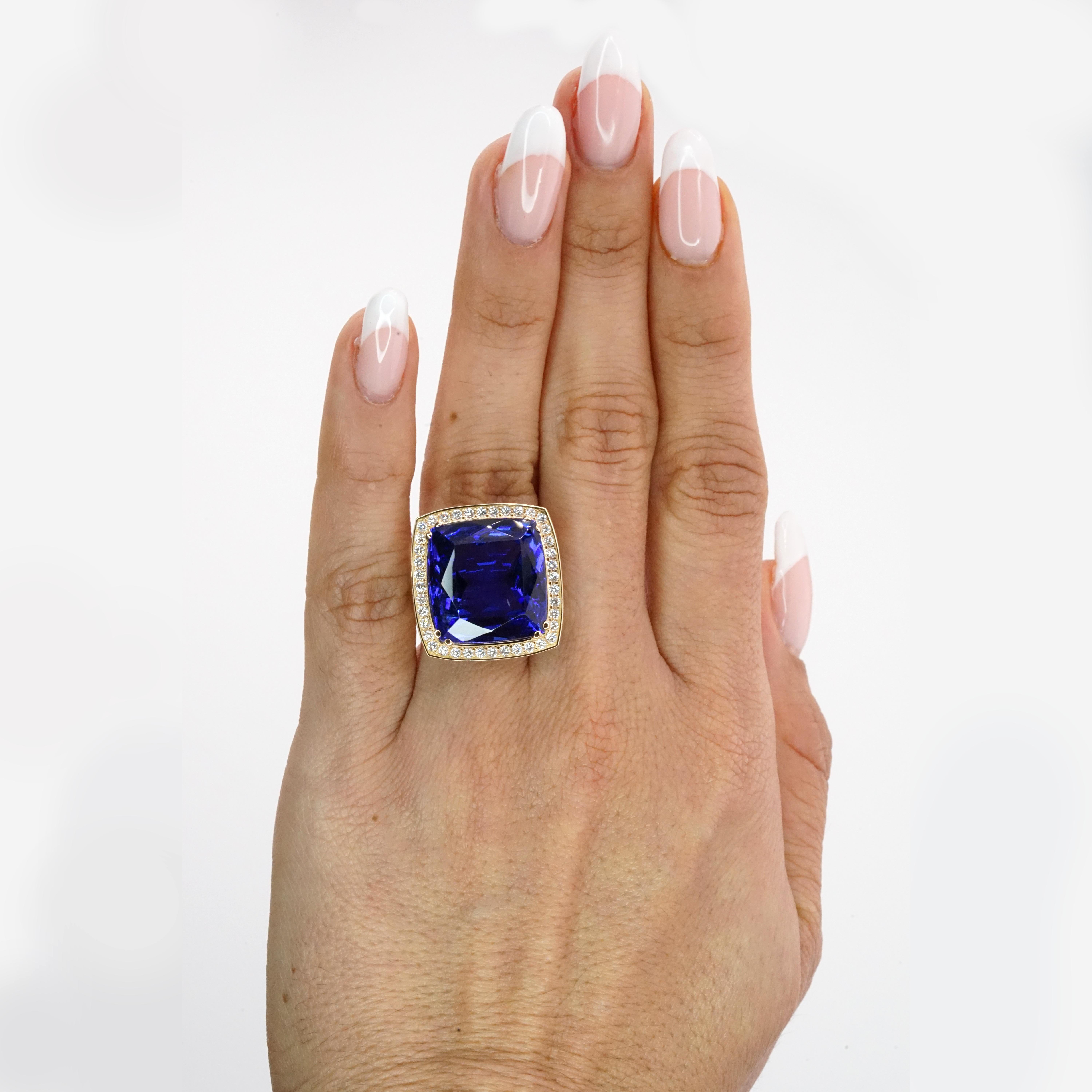 Modern EGL South Africa Certified 21 Carat Violet Blue Tanzanite 18K Rose Gold Ring For Sale