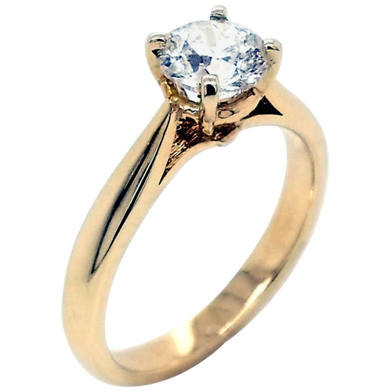 EGL US 0,97 Karat G-H/SI3 runder Brillant Diamant 14 Karat Solitär Ring im Angebot