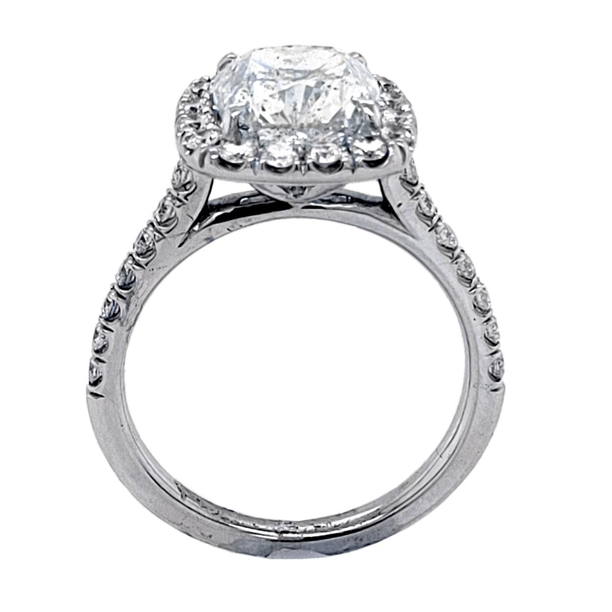 EGL US 3.01 Carat E/SI3 Cushion Diamond 18 Karat Pave Set Ring with Halo In New Condition For Sale In Los Angeles, CA