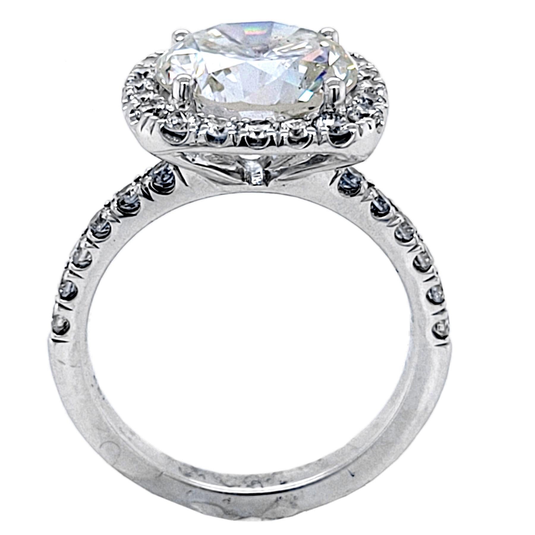Round Cut EGL US 3.87 Carat I/SI1 Round Brilliant Diamond 18 Karat Pave Set Ring with Halo For Sale