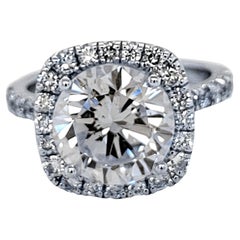 EGL US 3,87 Karat I/SI1 runder Brillant-Diamant 18 Karat Pavé-Fassung Ring mit Halo