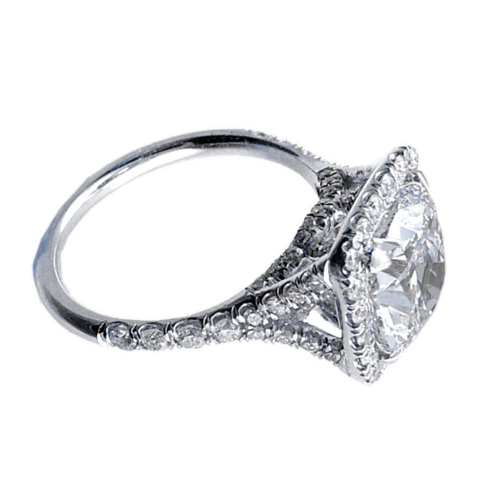 Women's EGL US 4.06 Carat K/SI1 Cushion Platinum Pave Set Diamond Ring with Halo