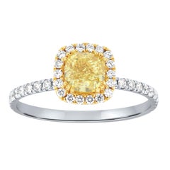EGL USA 0,83 Karat Kissenschliff Gelb 18K Weiß- und Gelbgold Halo Diamantring, EGL USA