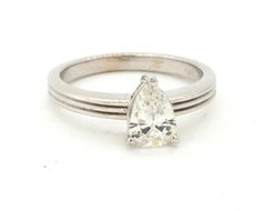 EGL USA 14K WG .90CT SI1/E Pear Diamond Solitaire Wedding Ring