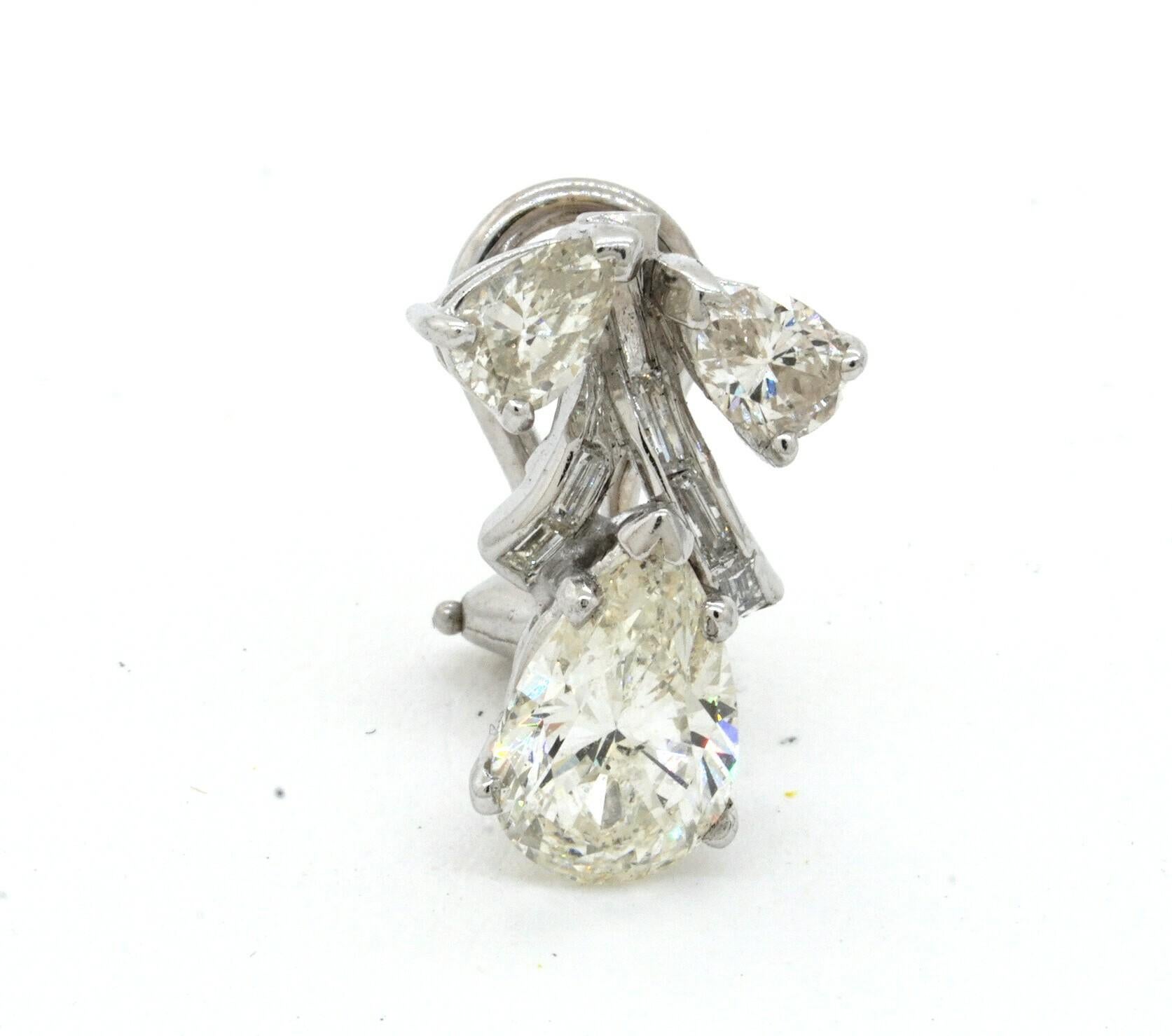 Pear Cut EGL USA 1950s Platinum 4.54CT VS-SI Pear Diamond Earrings w/ Approx. 1.5CT Ctrs. For Sale