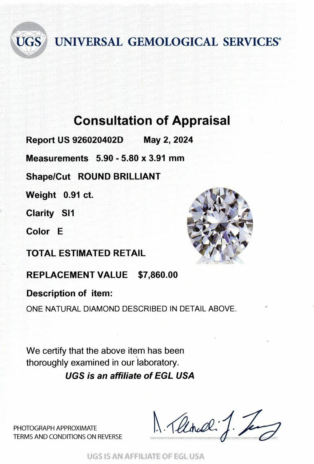 Diamante y zafiro H en oro blanco de 14 quilates con certificación EGL-USA de 0,91 quilates estilo vintage Corte redondo en venta