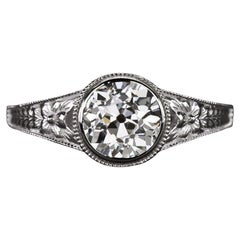 EGL-USA Certified 0.93 Carat Old European Cut Diamond Platinum Floral Solitaire