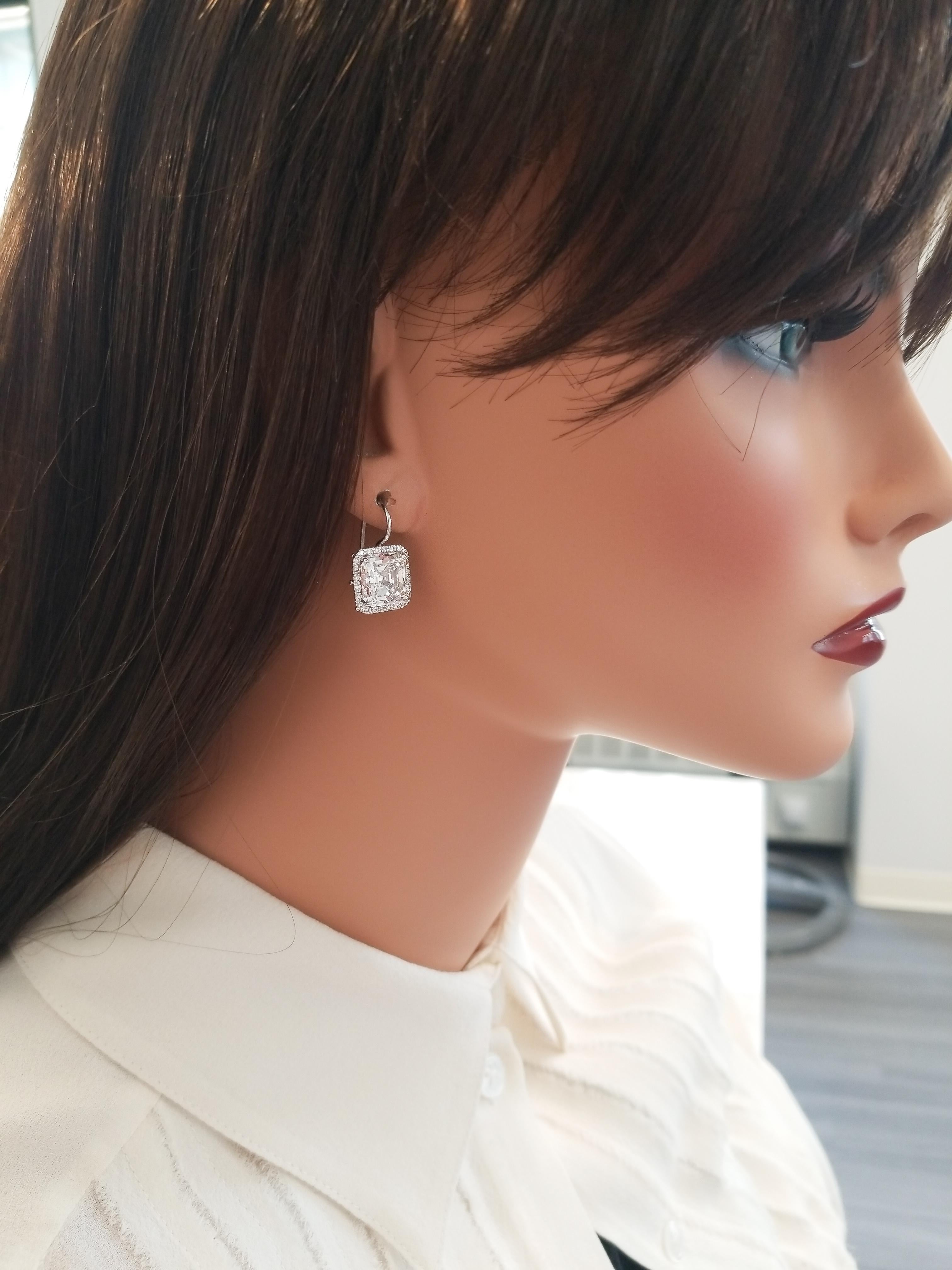 Women's EGL USA Certified 10.04 Carat Total Square Emerald Cut Diamond Earrings in 18 K For Sale