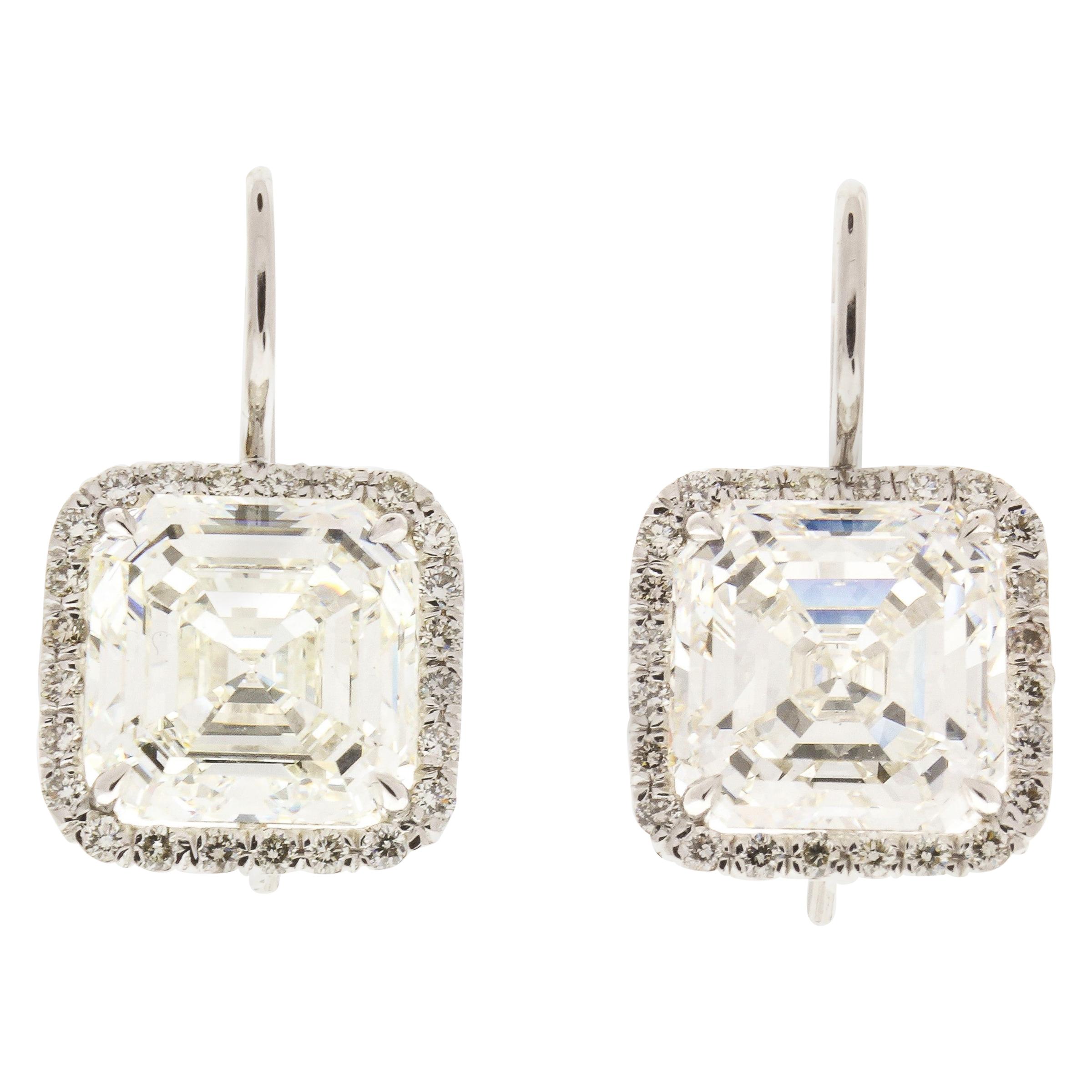 EGL USA Certified 10.04 Carat Total Square Emerald Cut Diamond Earrings in 18 K For Sale