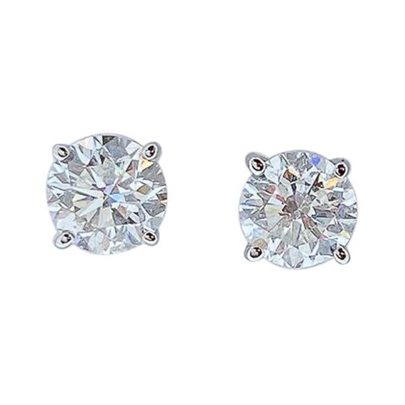 EGL USA Certified 1.17 Carat Total Diamond Stud Earrings in 14 Karat White Gold
