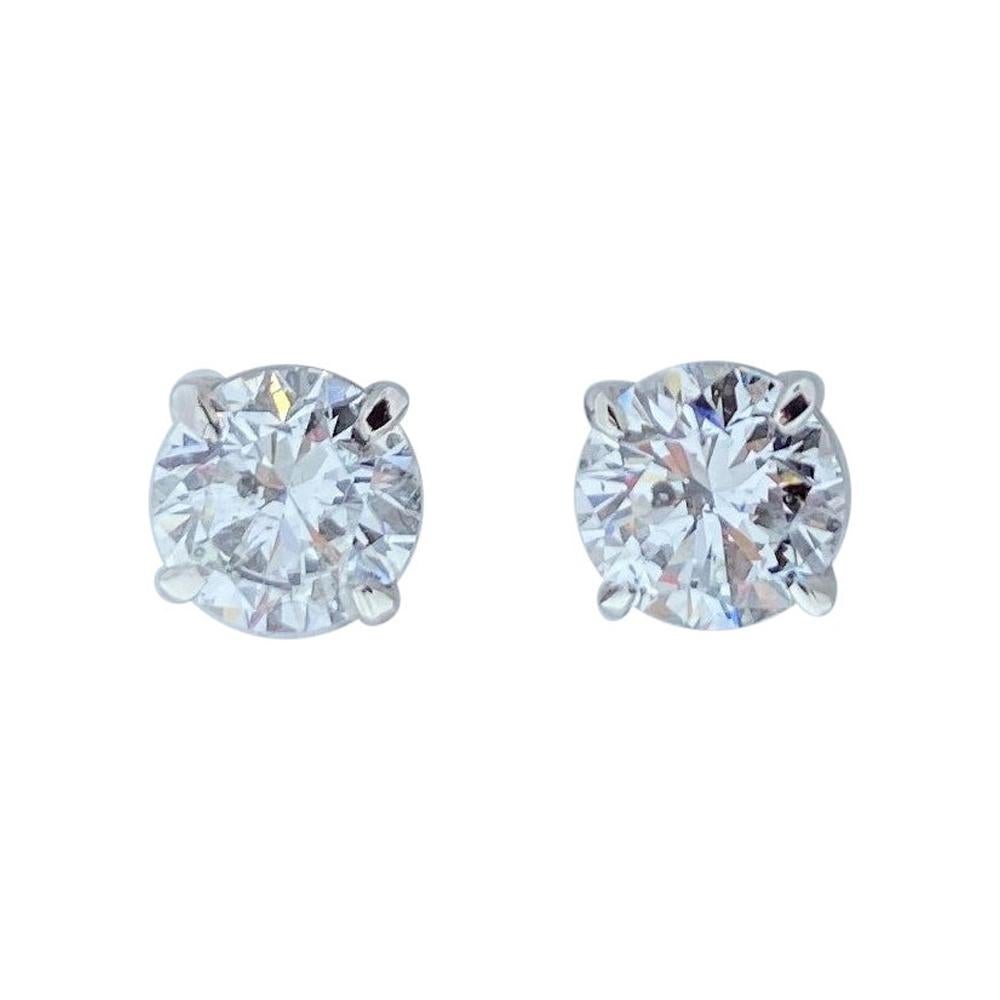 EGL USA Certified 1.41 Carat Total Diamond Stud Earrings in 14 Karat White Gold
