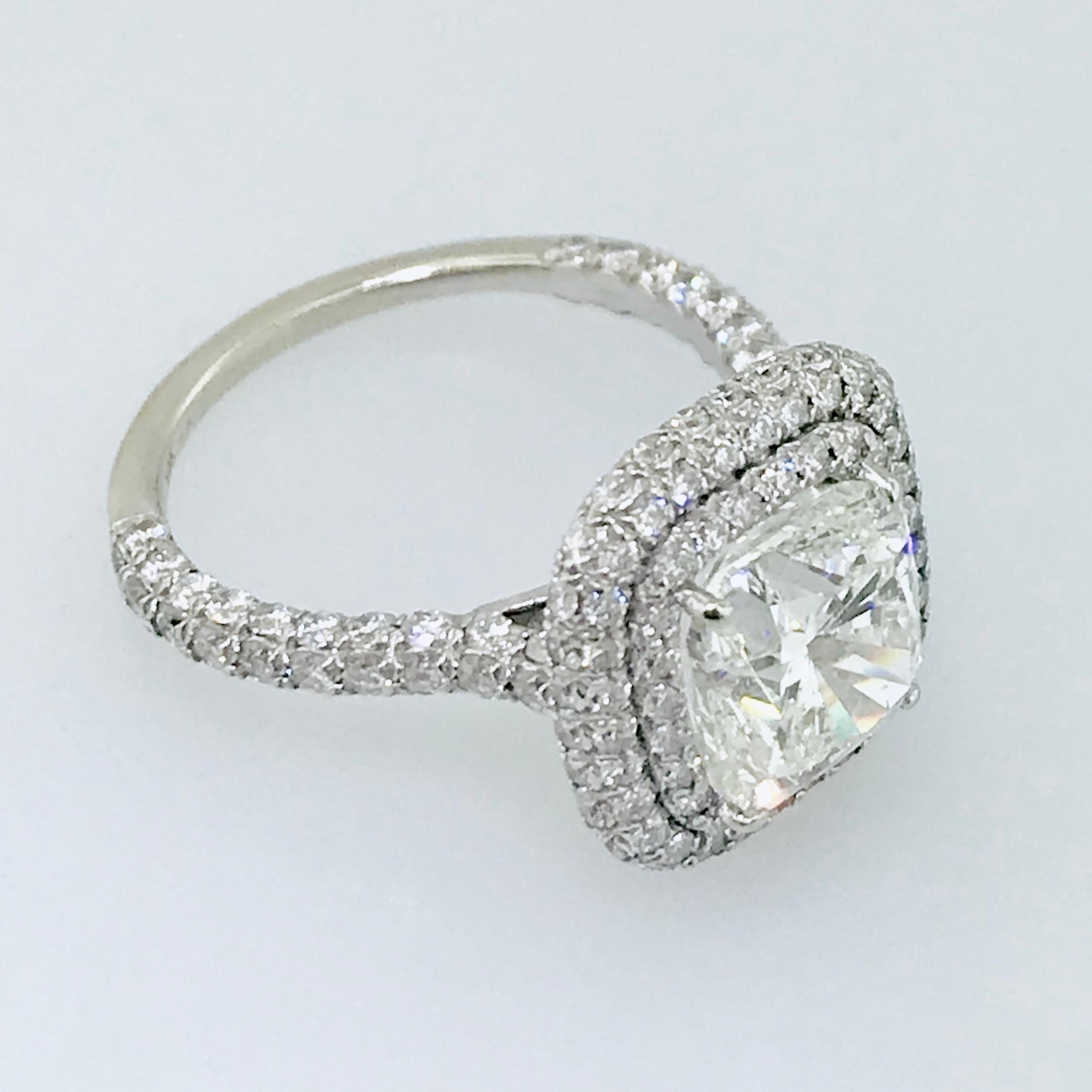 2.5 Carat Cushion Diamond Double Halo Pave Cathedral Engagement Ring 1