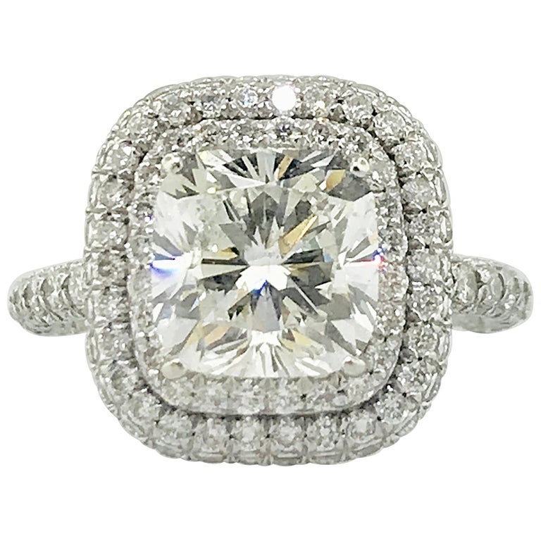2 Carat Cushion Cut Halo Lab Diamond Engagement Ring 14k White Gold Ring For Engagement