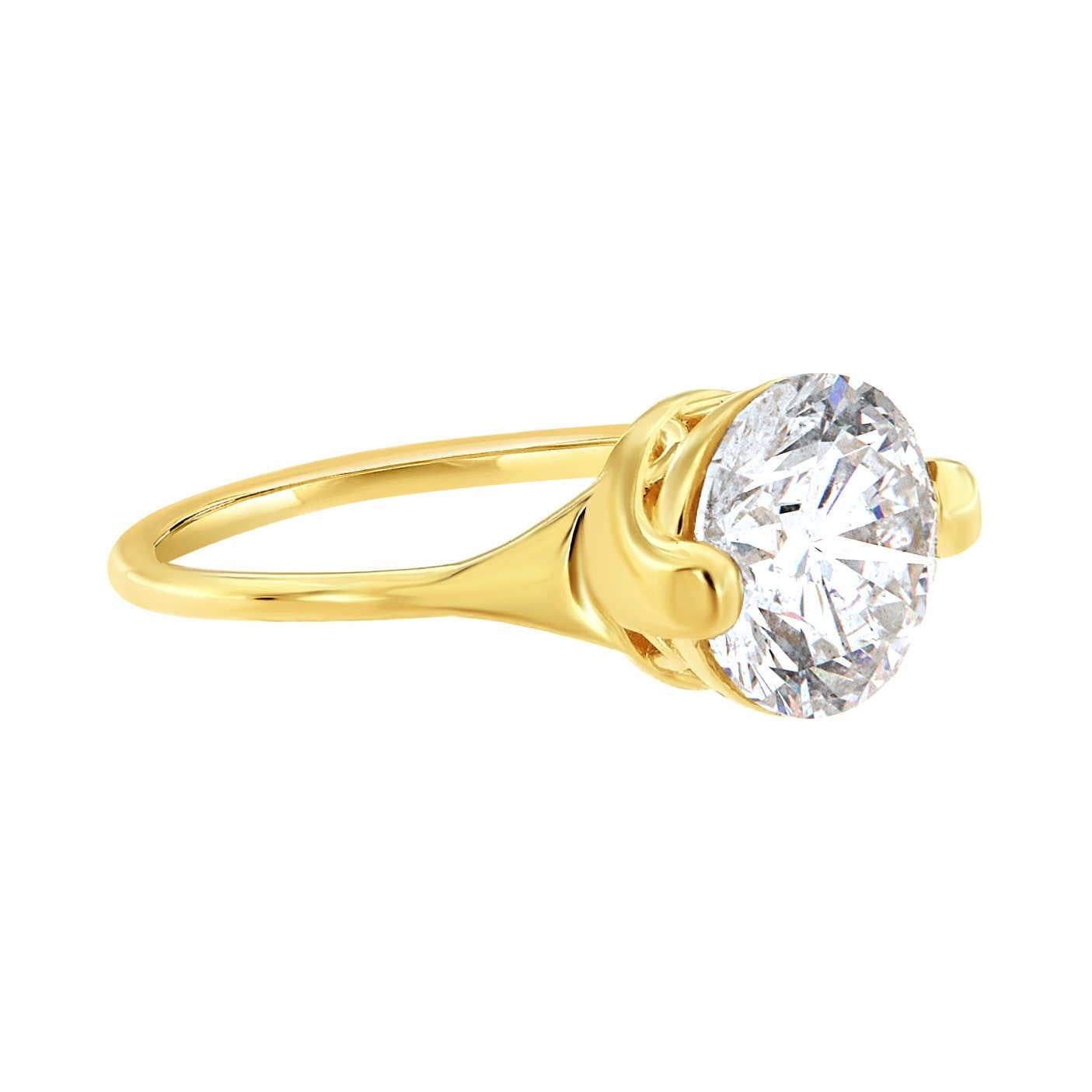 Round Cut EGL USA Certified 3.01 Carat Round Diamond 14K Yellow Gold Solitaire Ring