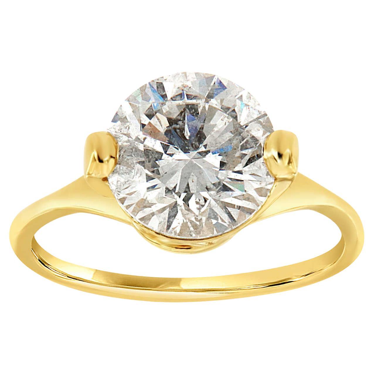 EGL USA Certified 3.01 Carat Round Diamond 14K Yellow Gold Solitaire Ring