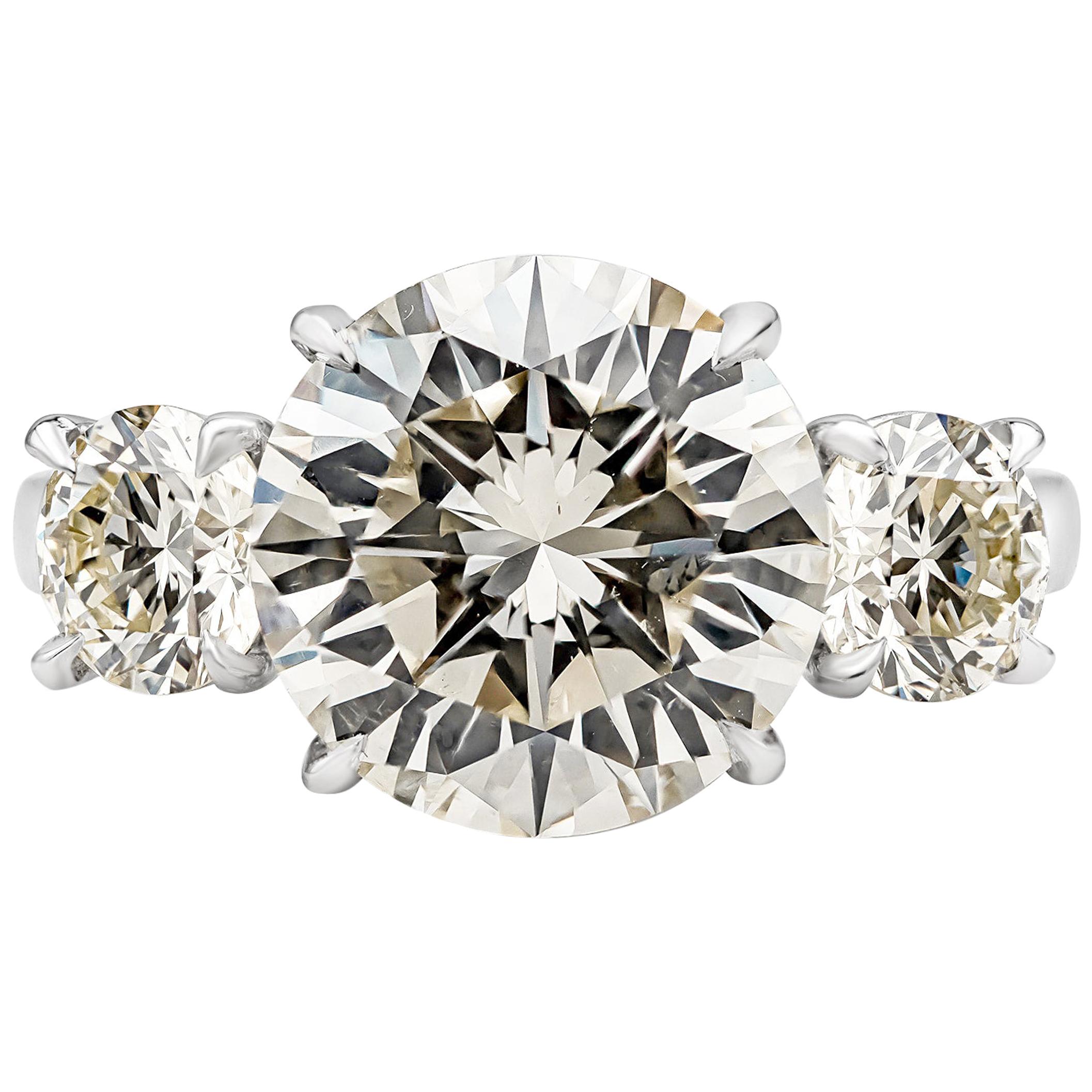 EGL USA Certified 5.53 Carat Round Diamond Three-Stone Engagement Ring ...
