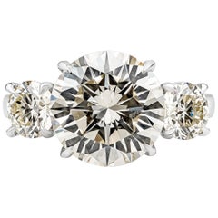 EGL USA Certified 5.53 Carat Round Diamond Three-Stone Engagement Ring