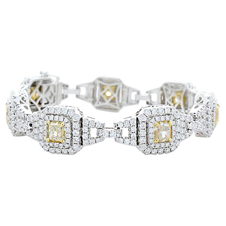 Bracelet en or 18 carats avec diamants jaunes taille coussin de 7,73 carats, certifiés EGL USA