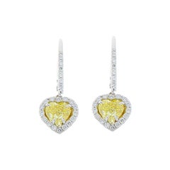 EGL USA Certified Fancy Light Yellow Heart Shape Diamond Earring in White Gold