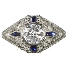 EGL-USA Certified G SI3 Transitional Cut Diamond Sapphire Art Deco Ring