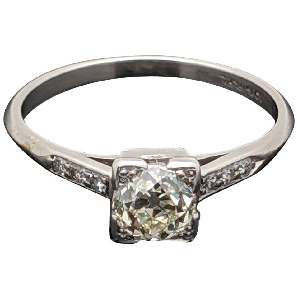 EGL USA Certified Vintage Edwardian-Era Platinum 0.76 Carat Diamond Ring For Sale