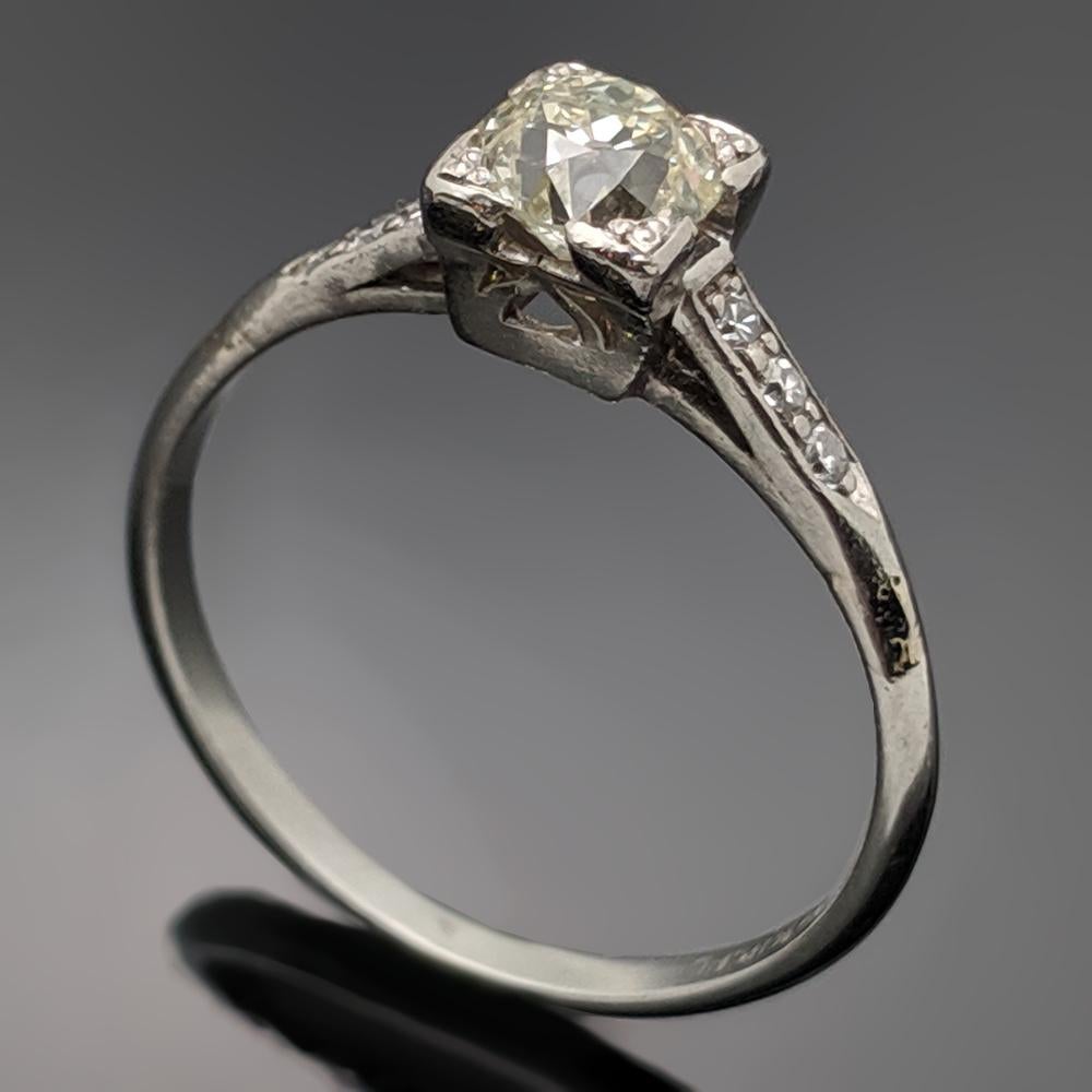 Old European Cut EGL USA Certified Vintage Edwardian-Era Platinum 0.76 Carat Diamond Ring For Sale