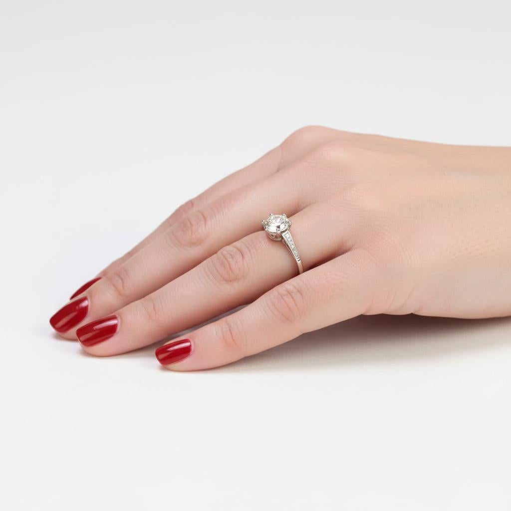 Anello di fidanzamento in platino con diamante EGL Vintage da 1,70 carati, con taglio di transizione. In condizioni ottime in vendita a Chicago, IL