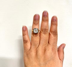 EGL White Diamond Cushion Ring in 18K Yellow Gold & Black Rhodium