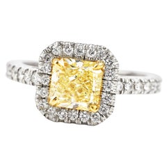 EGL Yellow Diamond Platinum Elegant Princess Cut Engagement Ring
