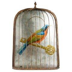 Antique Eglomerized Caged Bird, France, Late 19th Century
