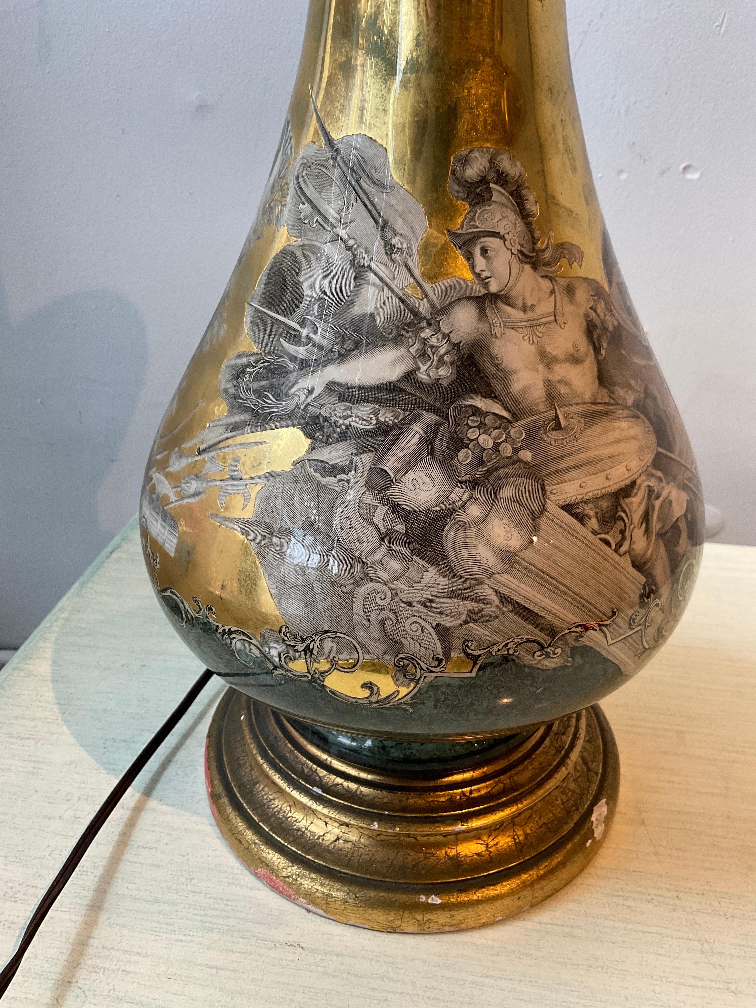Eglomise  1950s Italian Classical Lamp For Sale 3