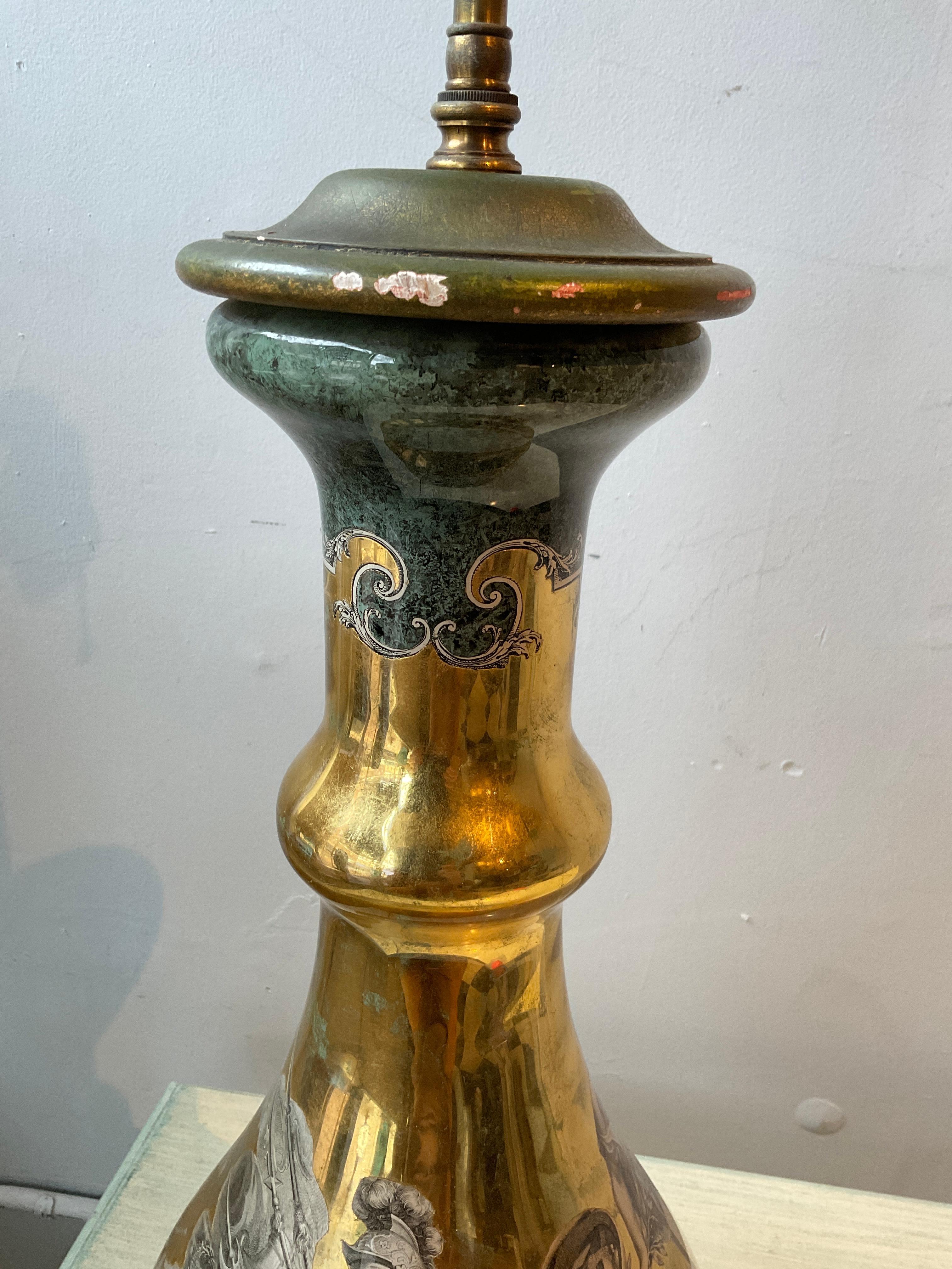 Eglomise  1950s Italian Classical Lamp For Sale 4