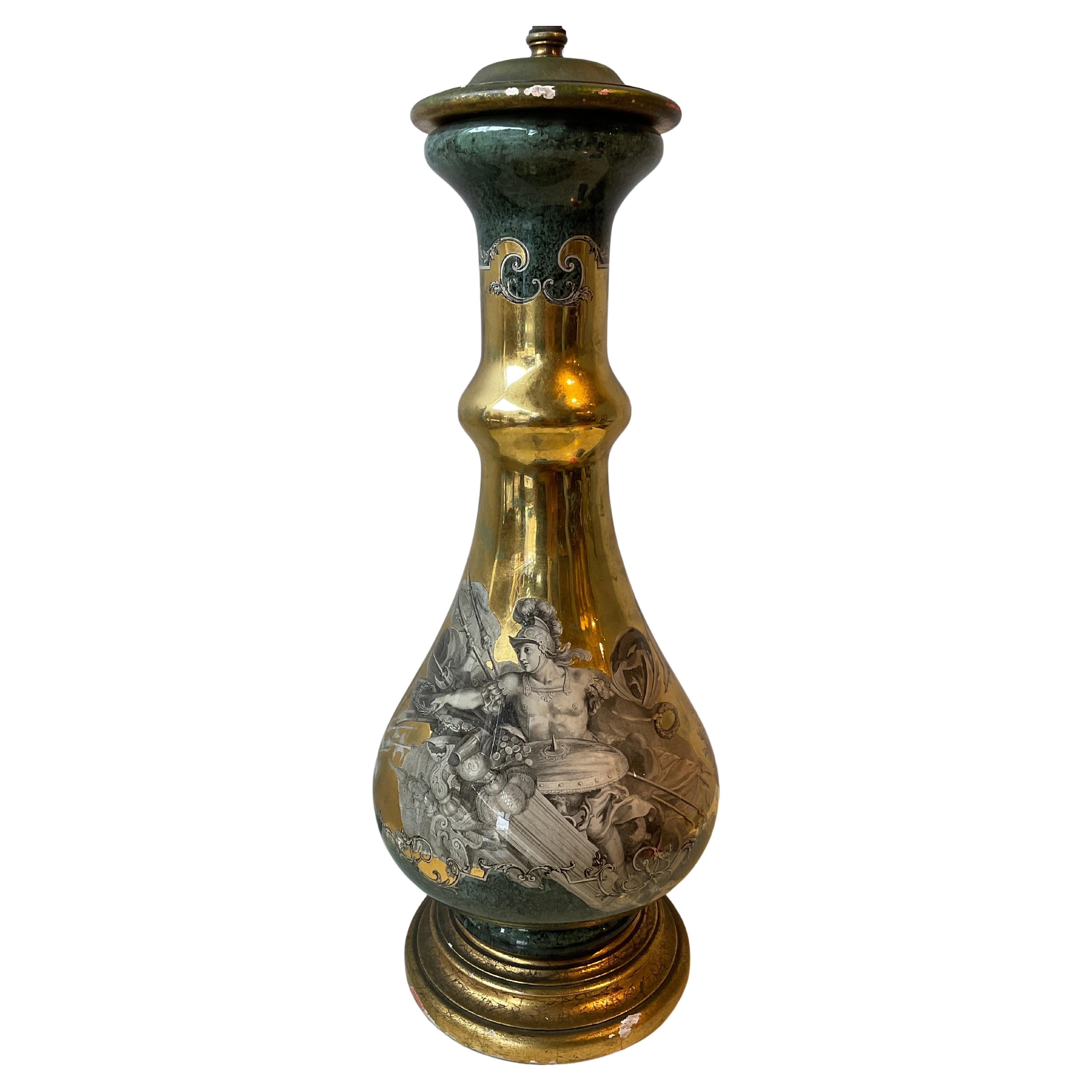 Eglomise  1950s Italian Classical Lamp For Sale
