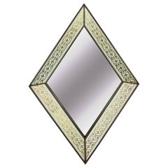 Antique Églomisé French Art Deco Diamond Form Mirror
