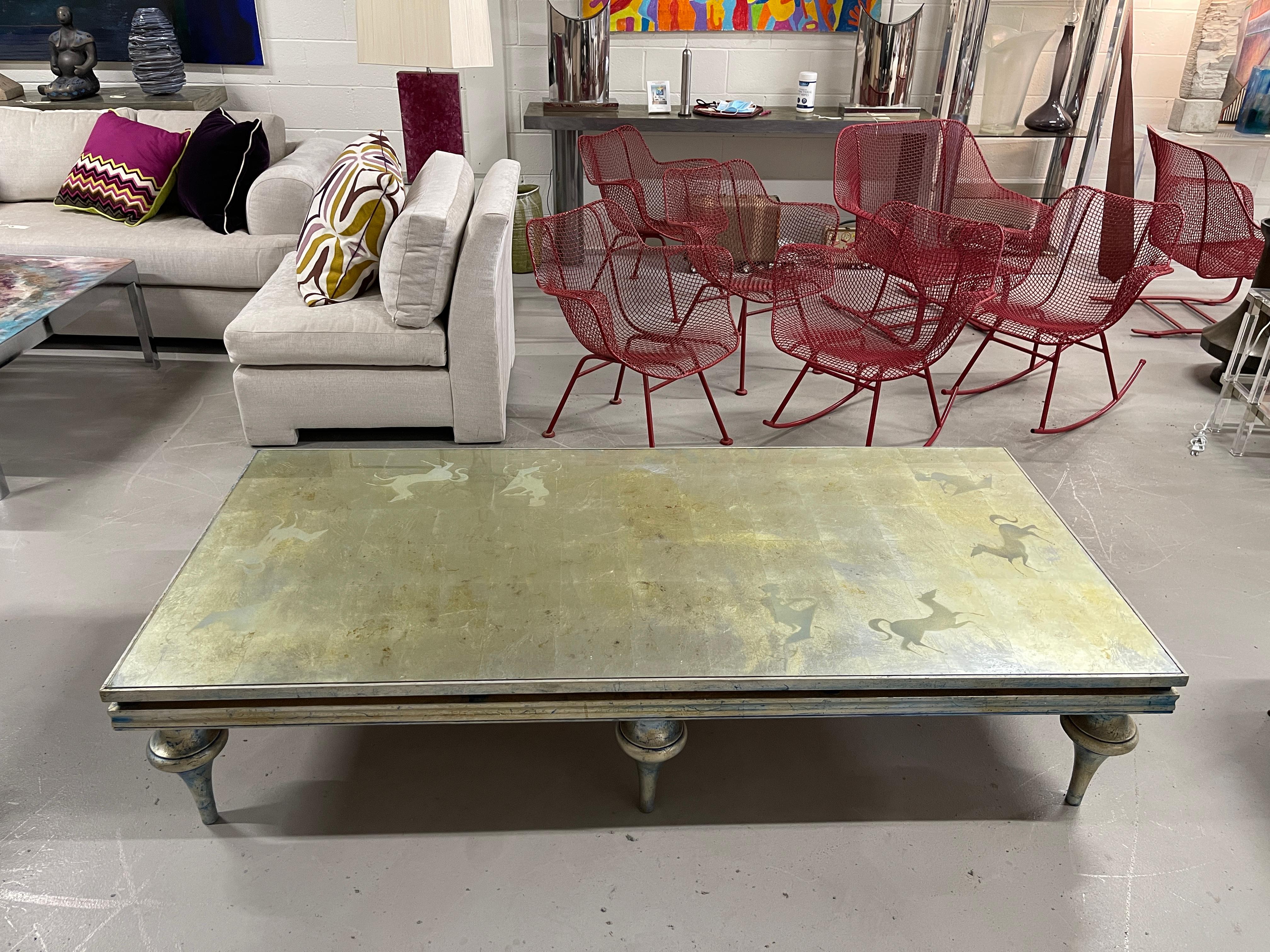 Eglomise Horse & Chariots Silver Leaf Table In Good Condition In Palm Springs, CA