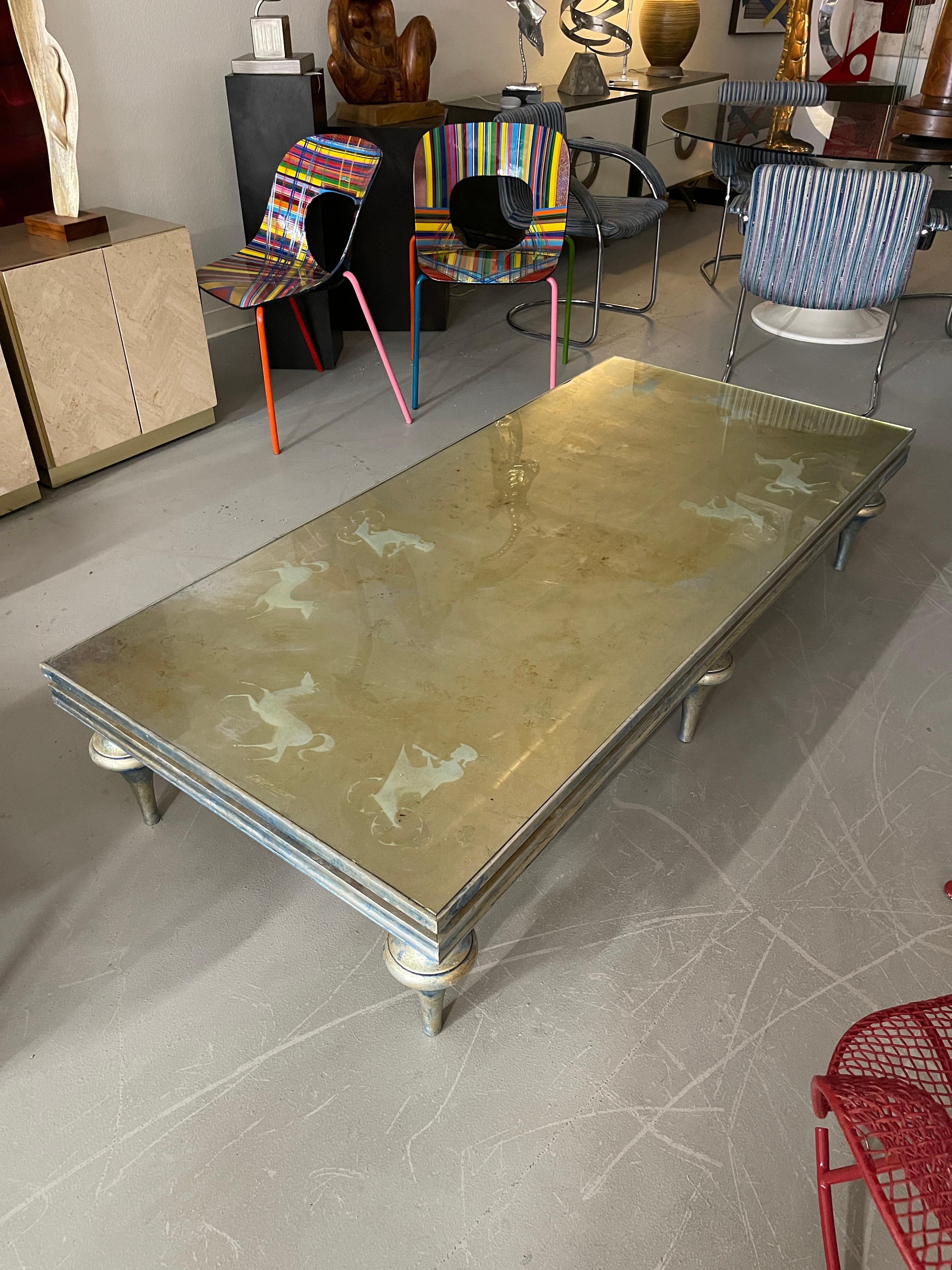 Mid-20th Century Eglomise Horse & Chariots Silver Leaf Table