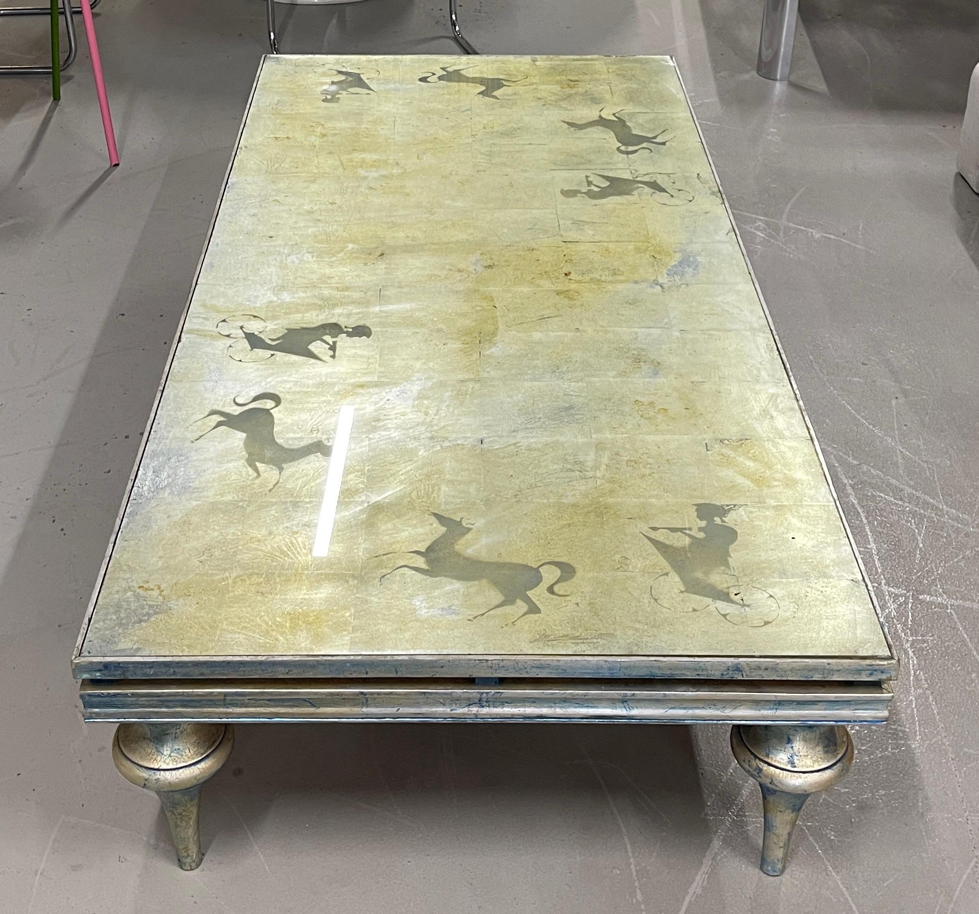 Glass Eglomise Horse & Chariots Silver Leaf Table