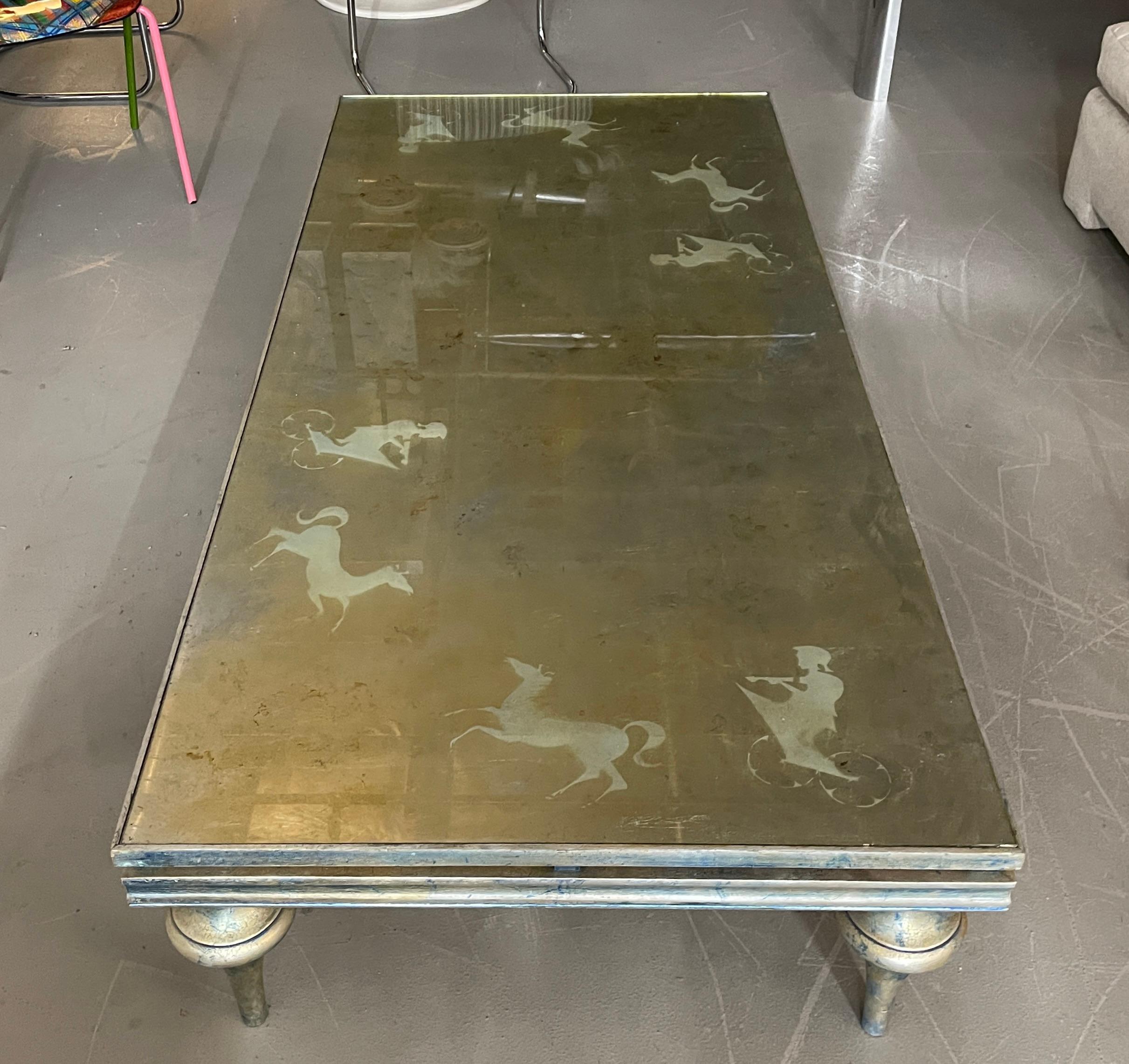 Eglomise Horse & Chariots Silver Leaf Table 1