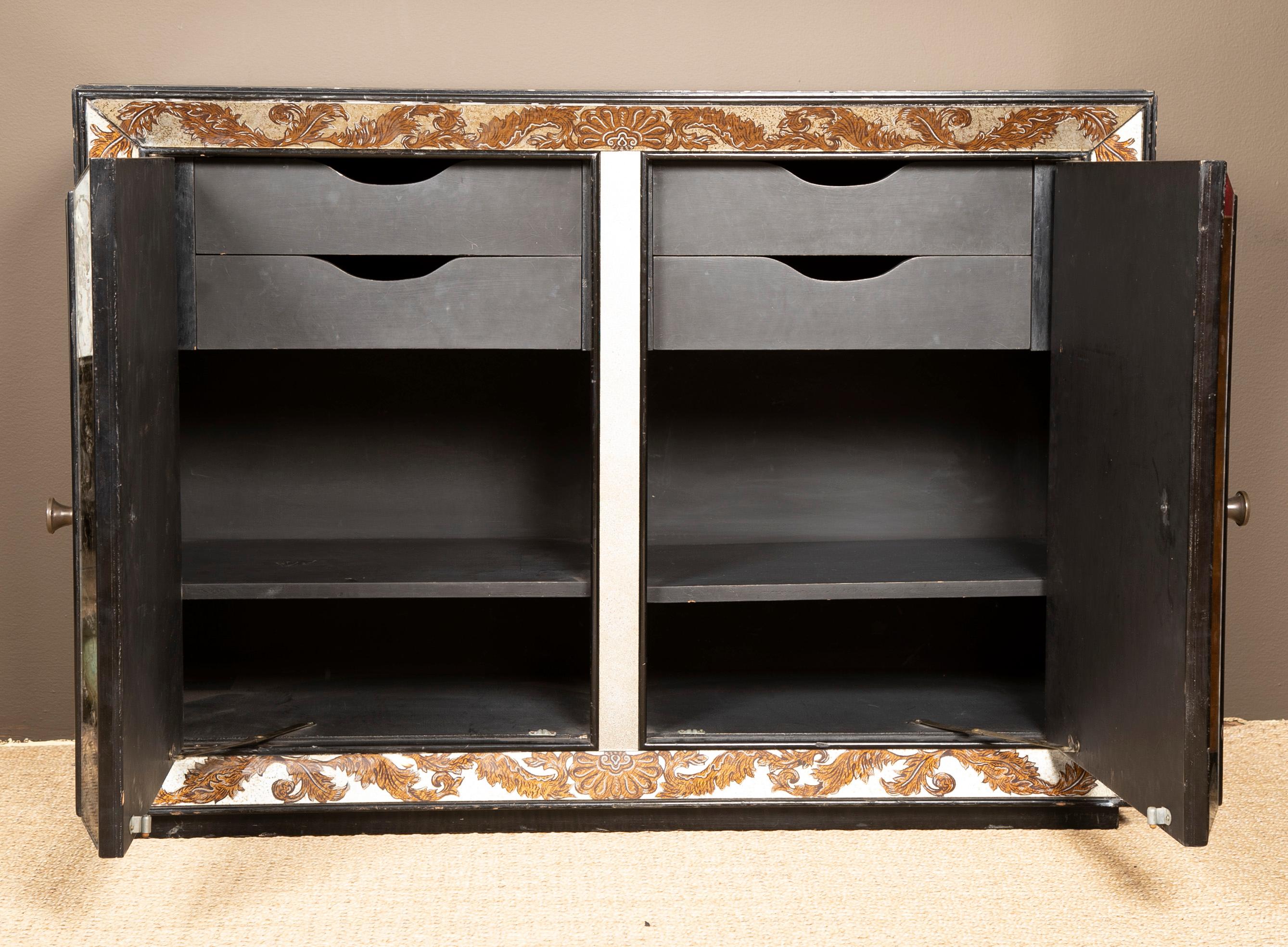 Mid-20th Century Églomisé Mirrored Cabinet by James Mont