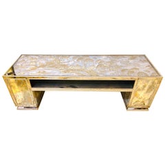 Eglomise Mirror Coffee Table in the Manner of James Mont Asian Decorated Panels
