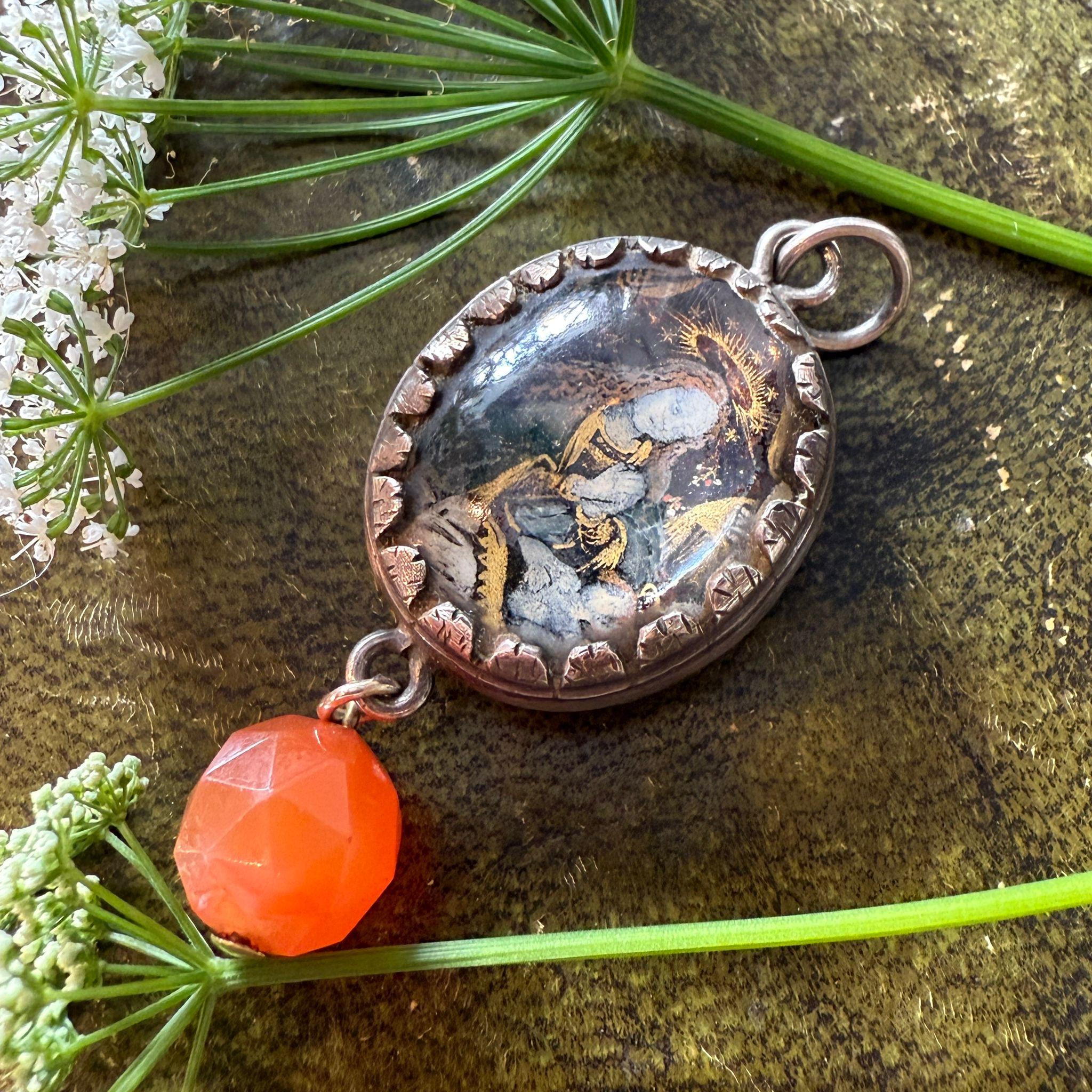 Eglomisé Pendant of the Virgin and Child with Reliquary. Spanish, 17th century For Sale 9