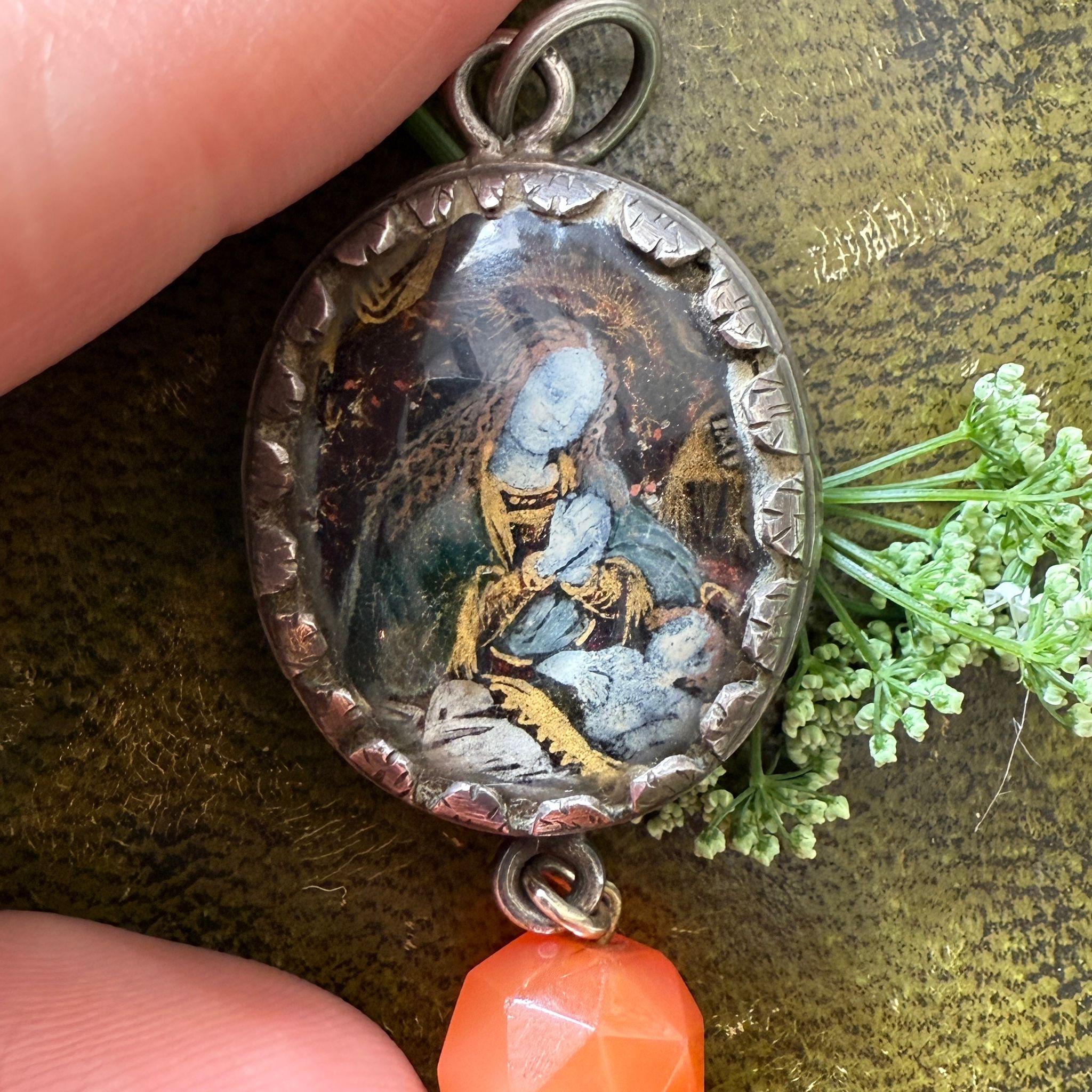 Women's or Men's Eglomisé Pendant of the Virgin and Child with Reliquary. Spanish, 17th century For Sale