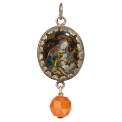 Antique Eglomisé Pendant of the Virgin and Child with Reliquary. Spanish, 17th century