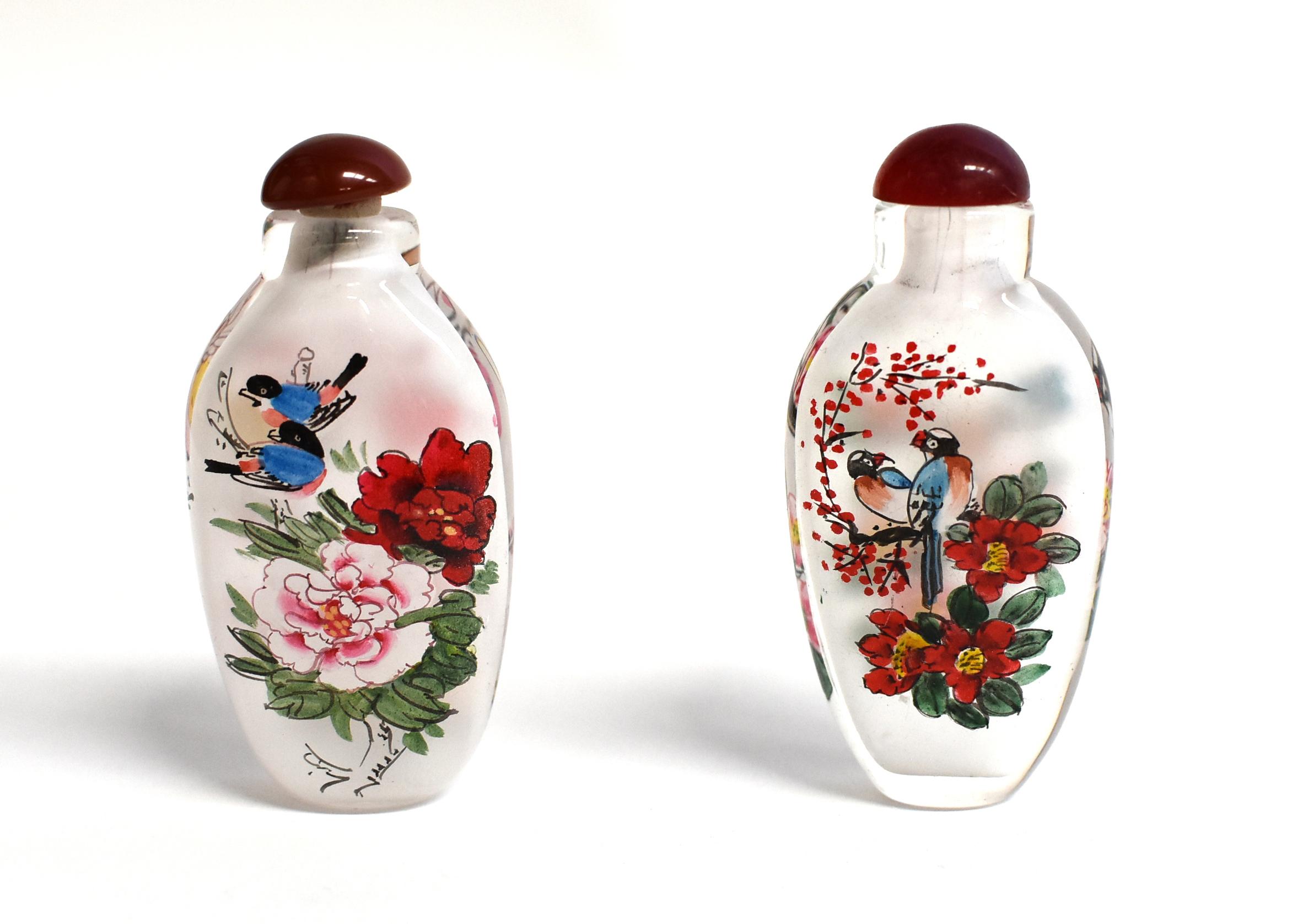 Églomisé Reverse Painted Snuff Bottles Set of Five Flowers and Birds 4