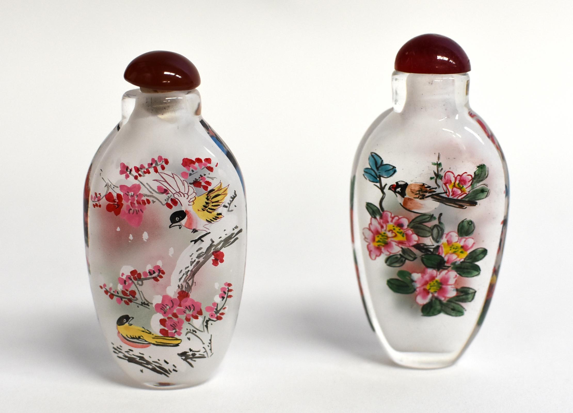Églomisé Reverse Painted Snuff Bottles Set of Five Flowers and Birds 5